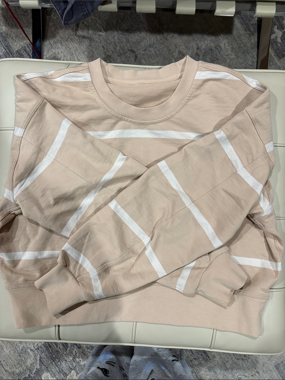 Lululemon Cream & White Striped Crewneck Sweatshirt